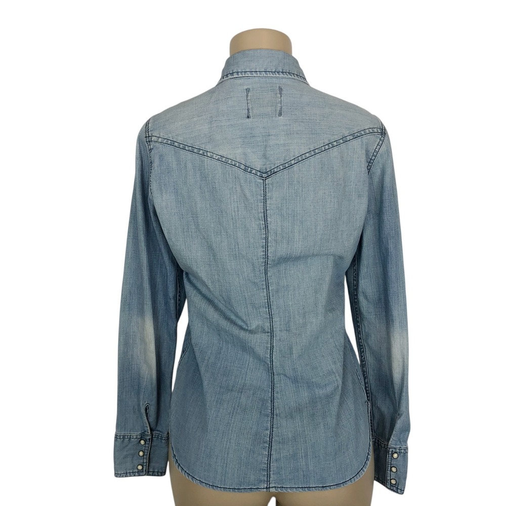 American Eagle Light Wash Denim Pearl Snap Shirt Size 8 Western Cowgirl Rodeo - Picture 4 of 14